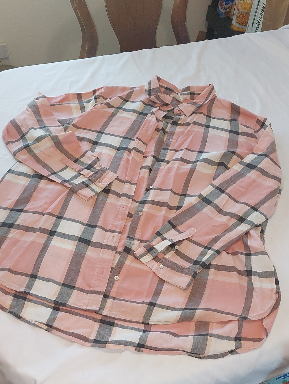 H&M Pink and Gray Plaid Button-Down Shirt.Size 14
